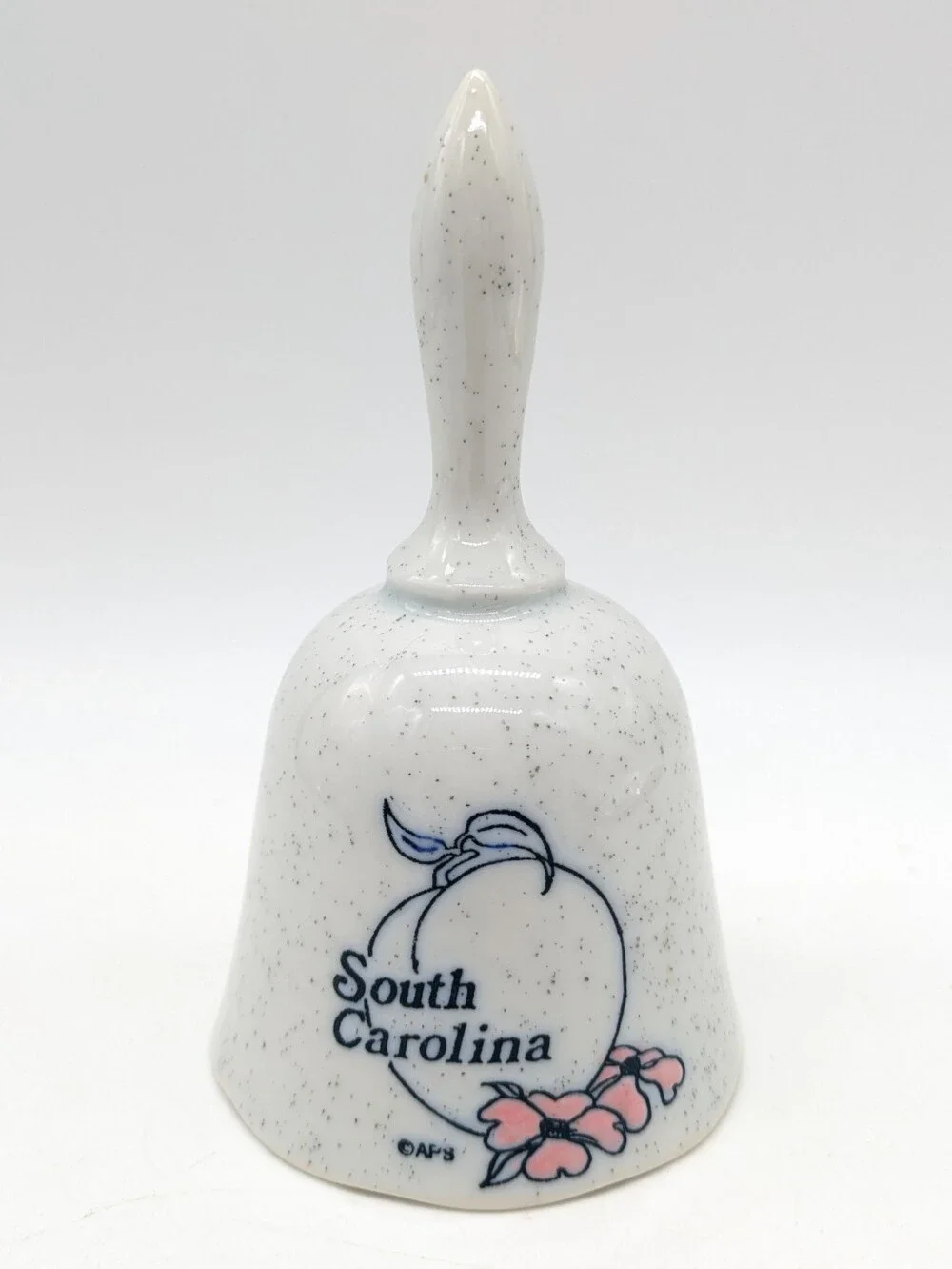 South Carolina Speckled Grey Pink Floral Peach Outline Ceramic Souvenir Bell